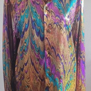 Colorful Metallic Button-Up Shirt